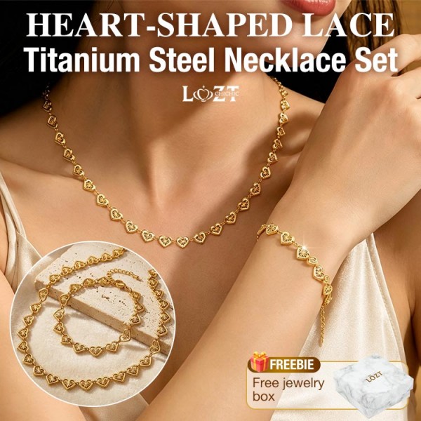 Heart-shaped Lace Titanium Steel Necklace Set