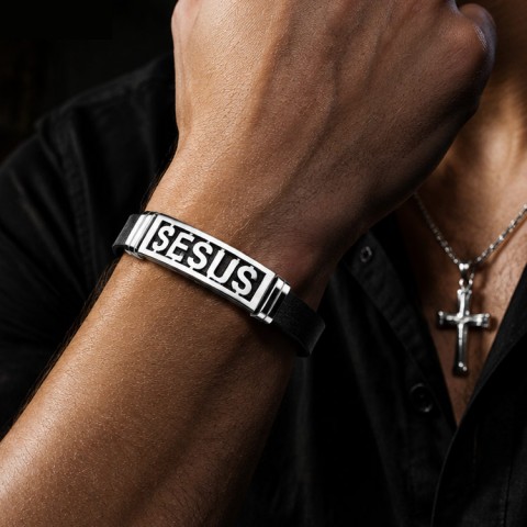 Jesus Cutout Leather Bracelet