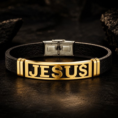 Jesus Cutout Leather Bracelet
