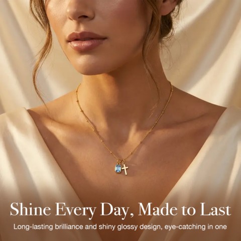 14K Gold plated Cross Birthstone Necklace