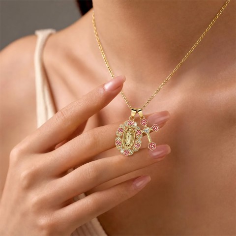 Birheng Maria Rose Cross Dual Pendant Necklace