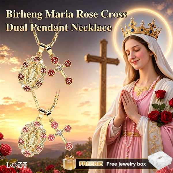 Birheng Maria Rose Cross Dual Pendant Necklace