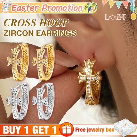 Cross Hoop Zircon Earrings