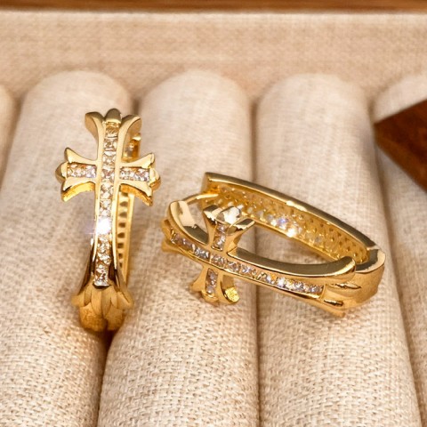 Cross Hoop Zircon Earrings