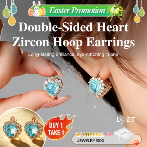 Double-Sided Heart Zircon Hoop Earrings