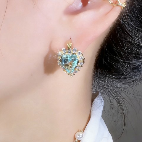 Double-Sided Heart Zircon Hoop Earrings