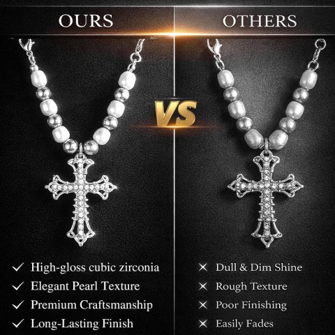 Pearl and diamond Cross Necklace