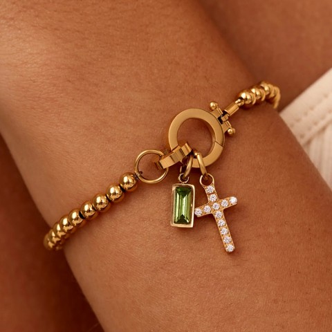 18K Gold Plated Birthstone Cross Charm Bracelet