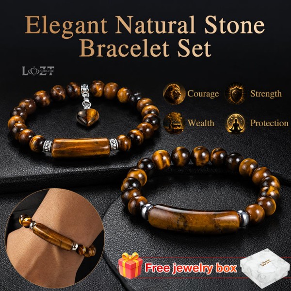 Elegant Natural Stone TiIger eye Bracelet Set