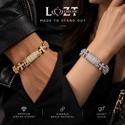 Hip-hop zircon-encrusted cross bracelet