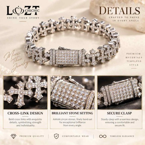Hip-hop zircon-encrusted cross bracelet