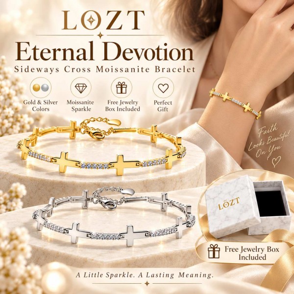 Eternal Devotion Sideways Cross Moissanite Bracelet | Perfect Engagement Wedding Anniversary Christmas Valentines Day Gifts