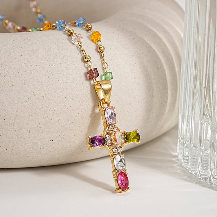 Valentines Promo - Buy One Get One Colorful zircon cross necklace - Comes with a Free Jewelry Box
