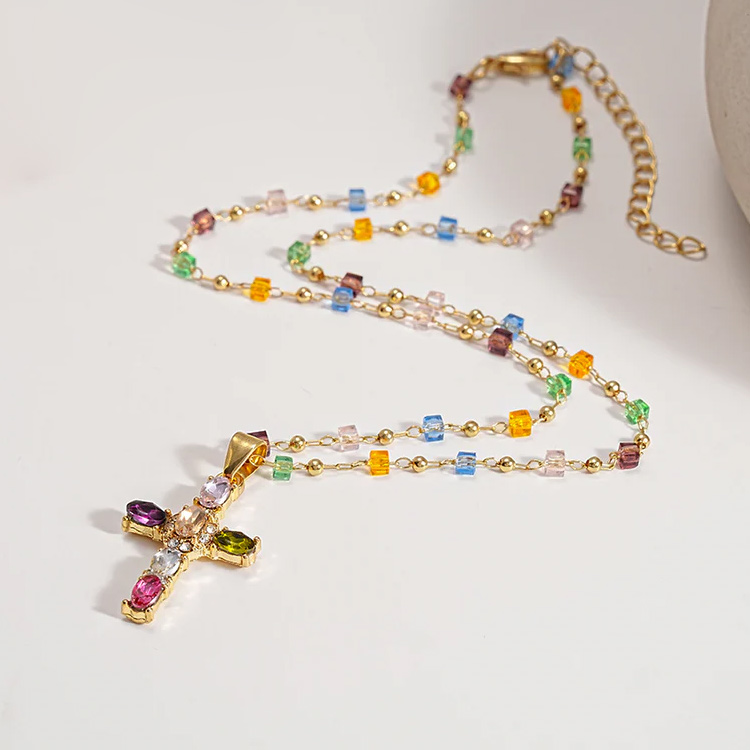 Valentines Promo - Buy One Get One Colorful zircon cross necklace - Comes with a Free Jewelry Box