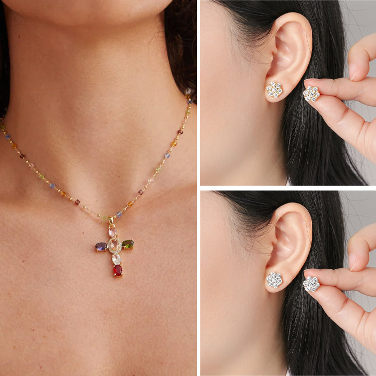 Womens Day Promo - Buy One Get One to save 100P - Colorful zircon cross necklace - Comes with a Free Jewelry Box