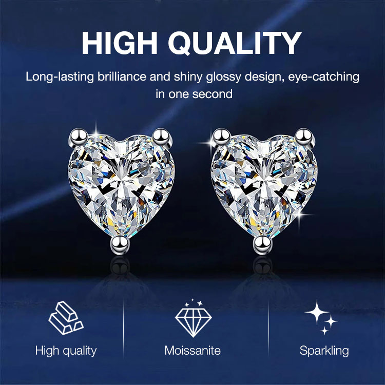 Christmas Sale -- Buy 1 Get 1-Heart Moissanite Earrings– GRA Certified Brilliance – Free Luxury Jewelry Box – Perfect Holiday Gift to Sparkle Your Season!