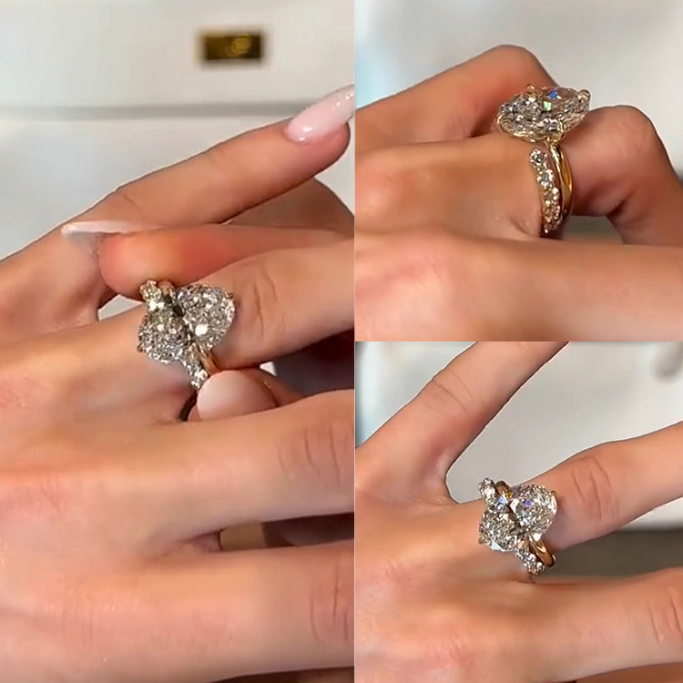 Halloween Sale - Moissanite Stacking Geometric Ring - GRA certified - Comes with a custom jewelry box