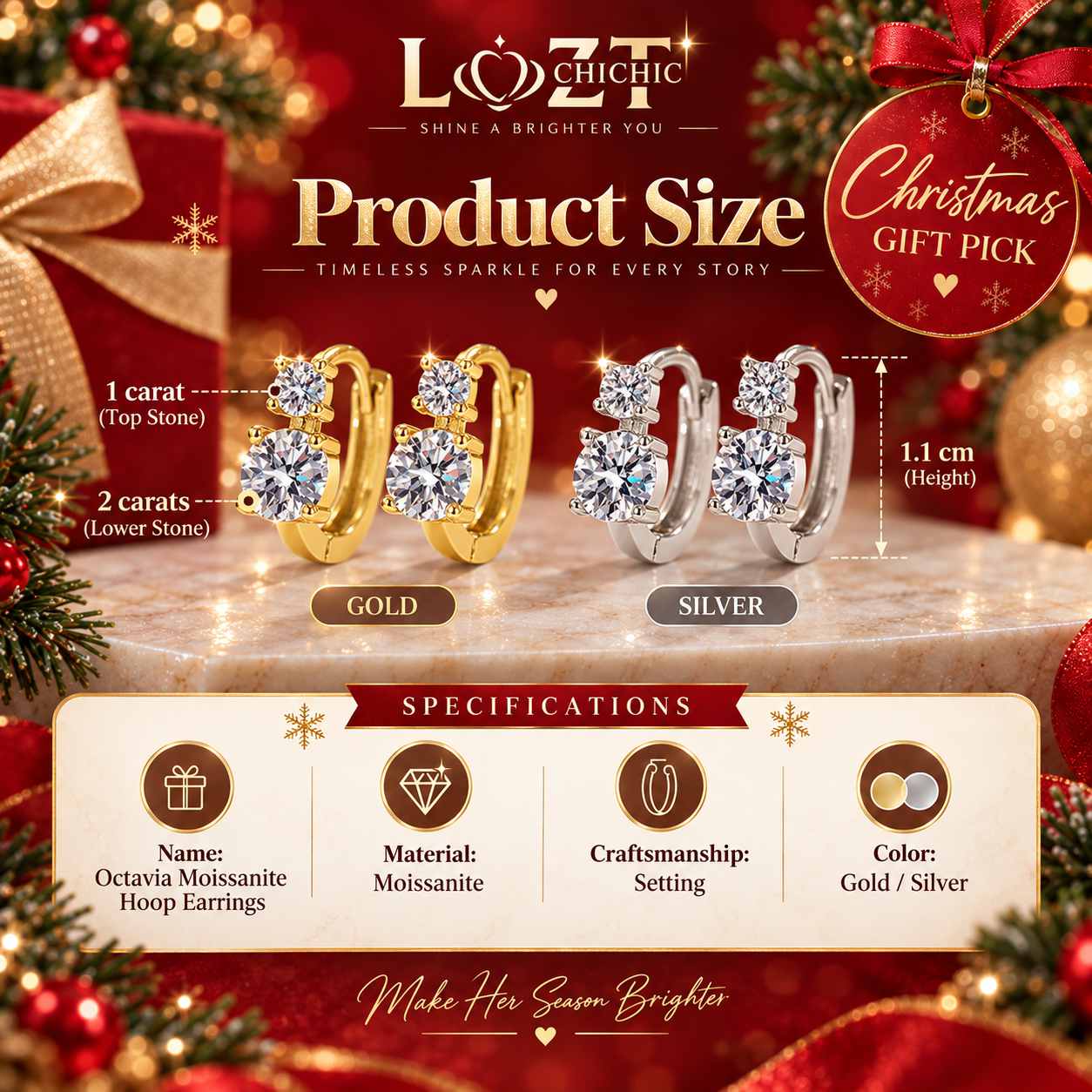 Christmas Promotion – Octavia Moissanite Hoop Earrings – Get Any Two Pairs for Just ₱1,299  – -One Year Warranty, GRA Certified - Comes with a Free Jewelry Box