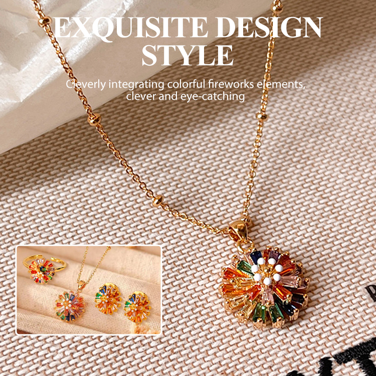 Christmas Promotion - Rotatable Rainbow Zircon Firework Ring Set - Free Custom Jewelry Box