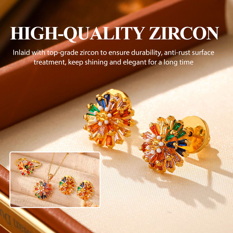 Christmas Promotion - Rotatable Rainbow Zircon Firework Ring Set - Free Custom Jewelry Box