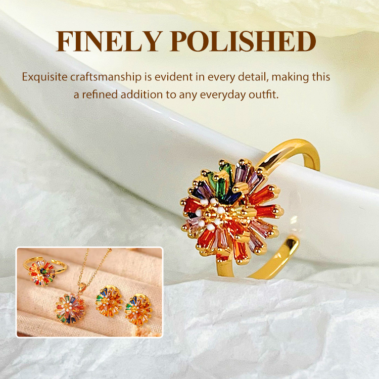 Christmas Promotion - Rotatable Rainbow Zircon Firework Ring Set - Free Custom Jewelry Box