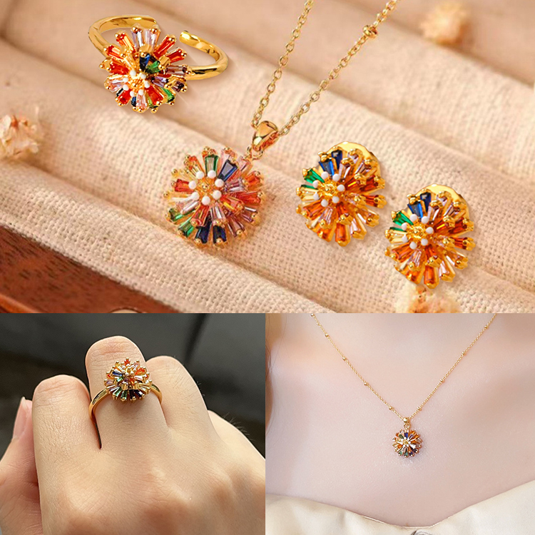 Christmas Promotion - Rotatable Rainbow Zircon Firework Ring Set - Free Custom Jewelry Box