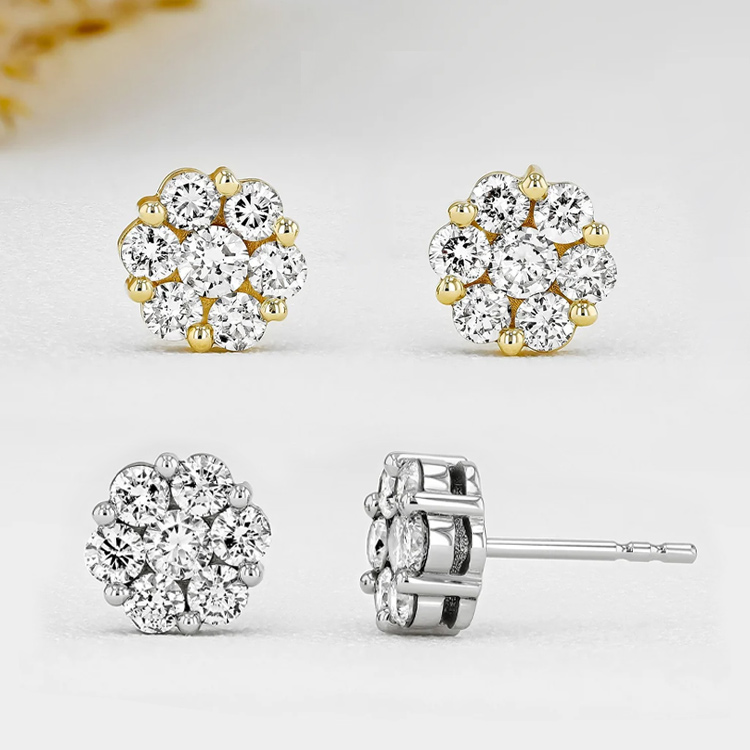 Womens Day Promotion - Buy 1 Get 1 Free - Flower Beaded Moissanite Earrings - GRA Certified - Comes with a Custom Jewelry Box
