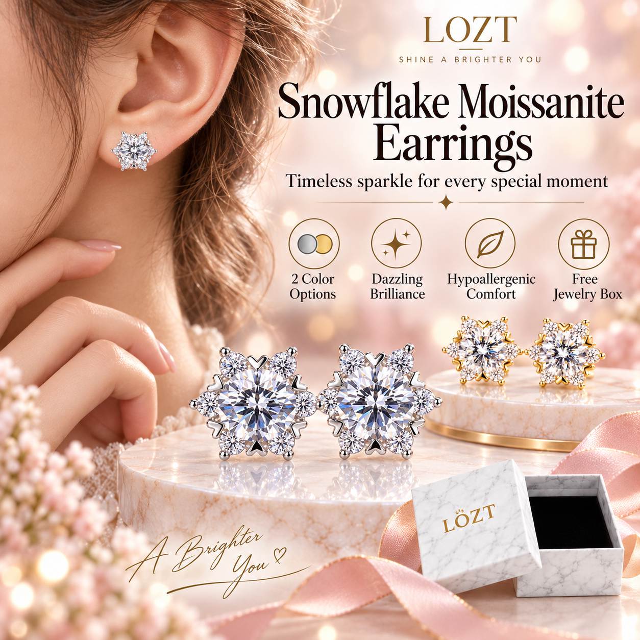 Ber Months Sale - Buy 1 Take 1 - Snowflake Moissanite Earrings - GRA certificate, free gift box