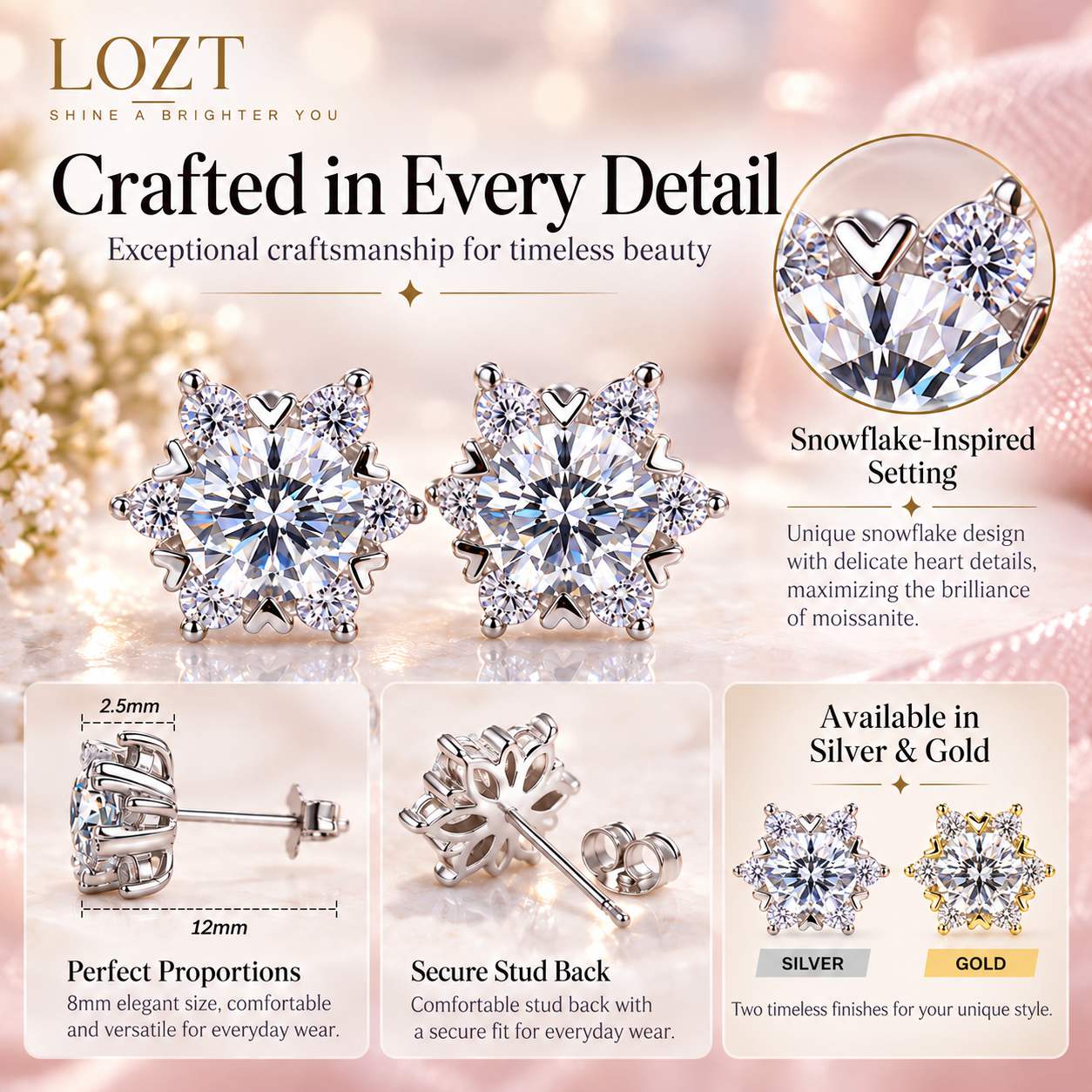 Ber Months Sale - Buy 1 Take 1 - Snowflake Moissanite Earrings - GRA certificate, free gift box