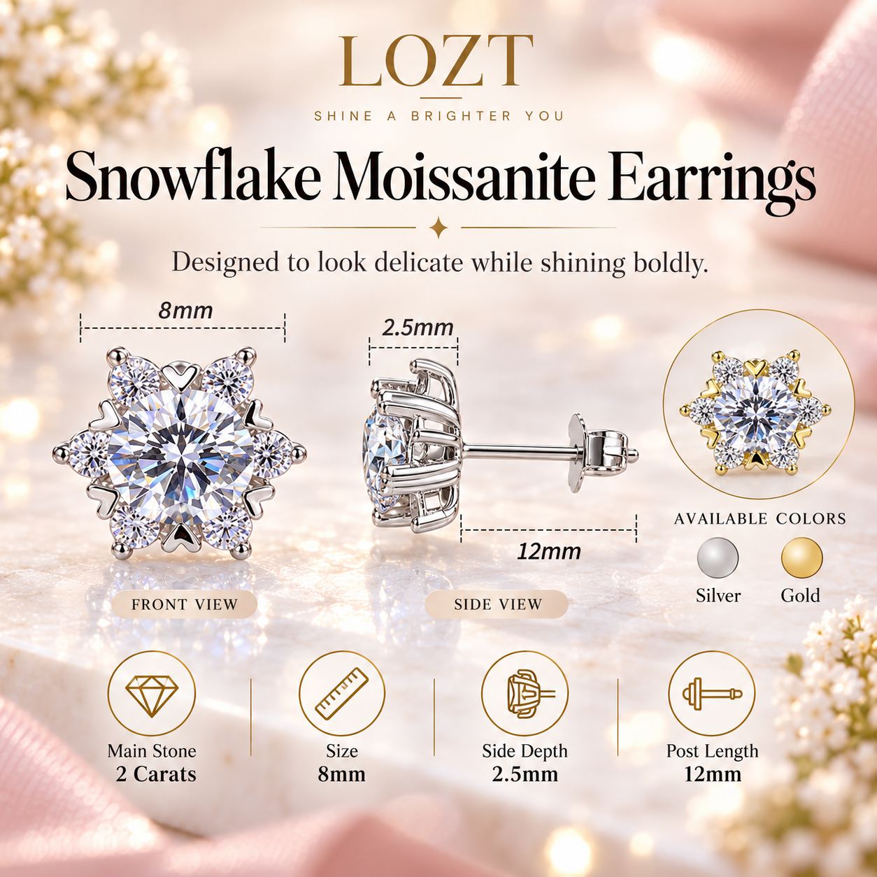 Ber Months Sale - Buy 1 Take 1 - Snowflake Moissanite Earrings - GRA certificate, free gift box