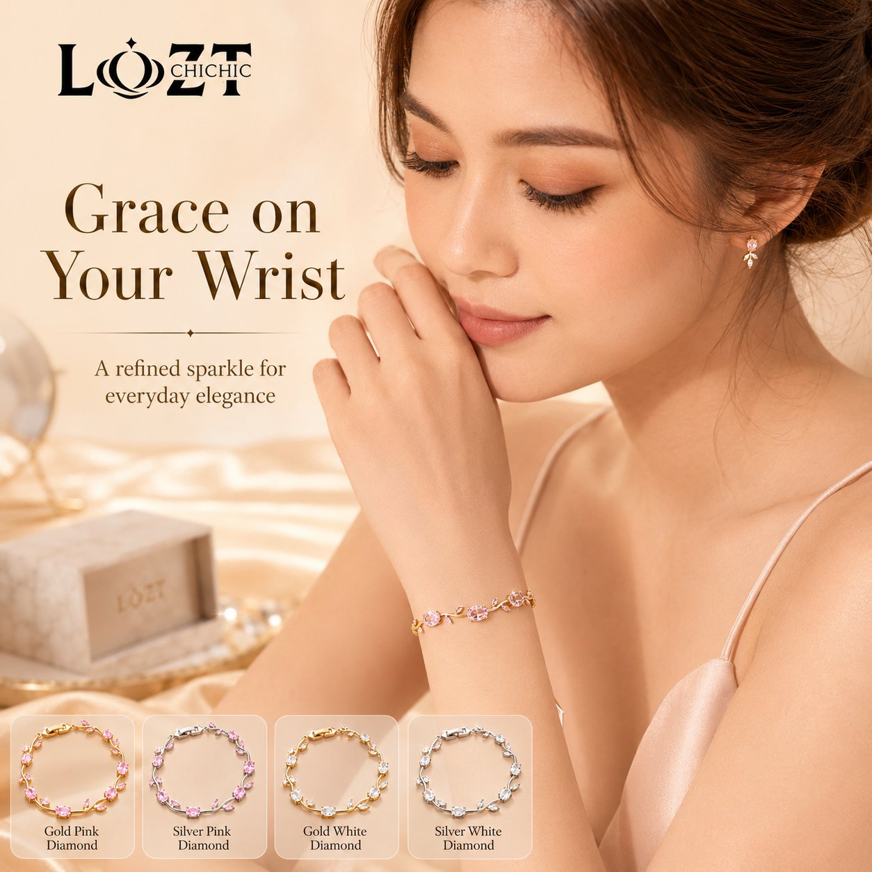 Ber Months Sale to get a Free Jewelry Gift Box – 18K Gold Diamond-Encrusted Branch Bracelet – Elegant Nature-Inspired Bracelet with Brilliant Diamond-Like Sparkle