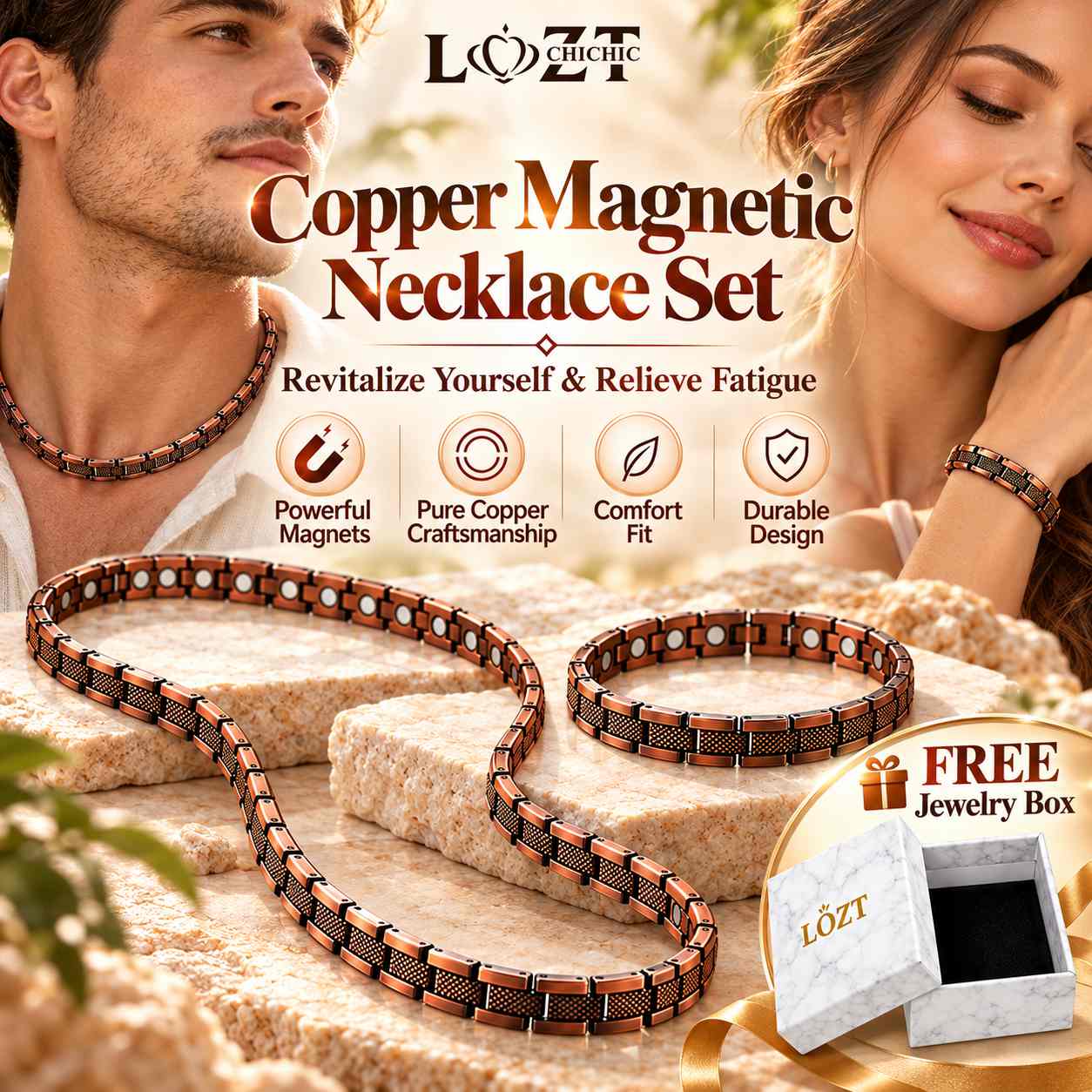 Ber Months Sale - Copper Magnetic Necklace Set - Revitalize Yourself & Relieve Fatigue - Comes with a Free Jewelry Box