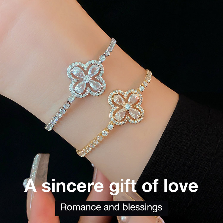 Moissanite Four Leaf Clover Bracelet - Free gift box. GRA certified