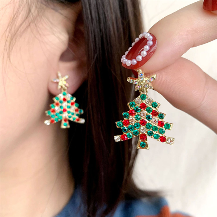 Christmas Gift For Her -Shiny Christmas Tree Earrings and Necklace