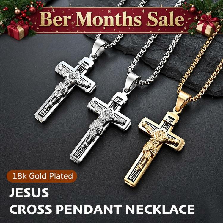 Ber Months Sale to Get a Free Jewelry Box and Gift - 18k Gold Plated Jesus Cross Pendant Necklace - God Will Be Here With You, Keep Fashion Style While Keeping Your Faith