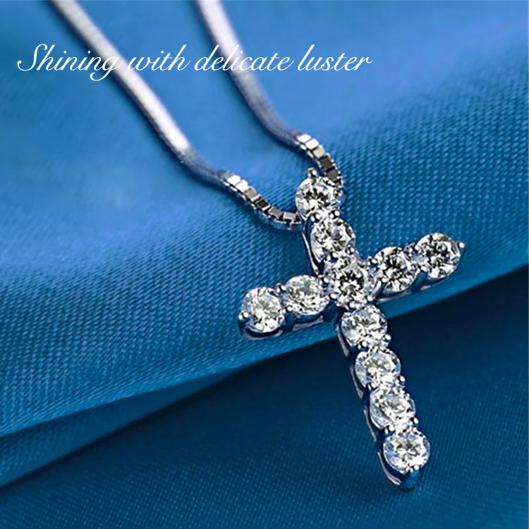 Easter promotion-Buy 1 Take 1-GRA certification Moissanite Inlaid Silver Cross Necklace-Size 40cm+5cm